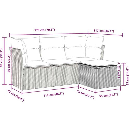VidaXL 4-dijelni set vrtnih sofa od poliratana s jastucima crni Slike