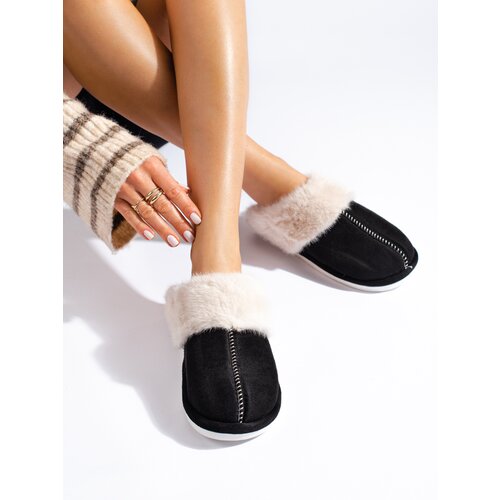 SHELOVET Women's fur slippers black Cene