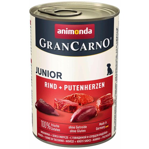 animonda GranCarno Junior govedina i ćureća srca, mokra hrana za mlade pse 400g Slike