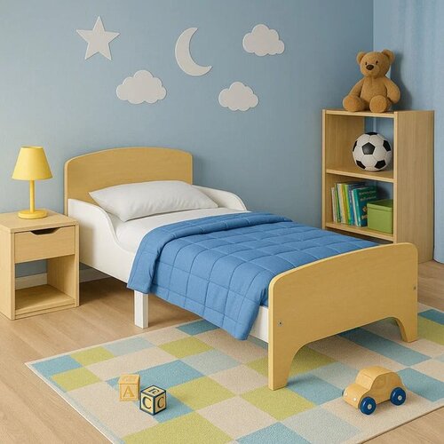 Kinder_Home Dečiji drveni krevet sa za&amp;scaron;titom i ramom za du&amp;scaron;ek 140/70 cm &amp;ndash; ( TF-11170 ) Slike