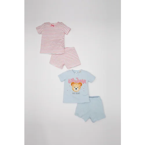 Defacto Baby Girl Bear Printed Short Sleeve Combed Cotton 4-Piece Pajama Set