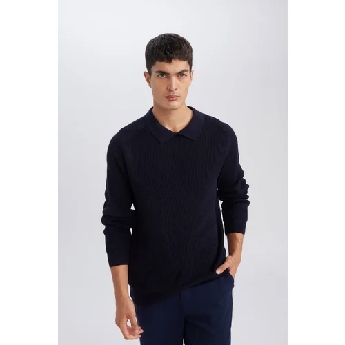 Defacto Standard Fit Polo Collar Basic Plain Knitwear Sweater