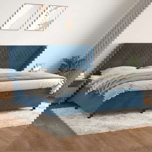  Box spring postelja z vzmetnico temno modra 200x200 cm žamet Cene