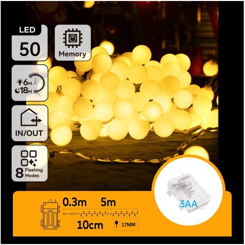 Aigostar LED spoljni božićni lanac 50xLED/3xAA/8 funkcija 5,3 m IP44 topla bela Cene