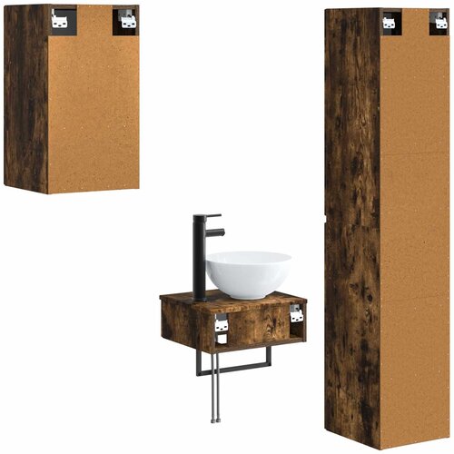  Set namje&amp;scaron;taja za kupaonicu 3 kom. Dimljeni hrast Smeđa 33 x 34,5 x 160 cm Slike