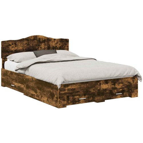  Krevetna konstrukcija s ladicama Dimljeni hrast 150 x 200 cm Smeđa 203 x 153 x 90 cm Slike