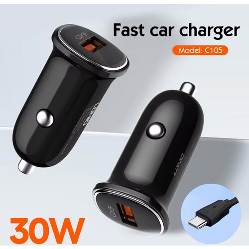  auto punjac ldnio C105, QC3.0, 30W usb type c crni Cene