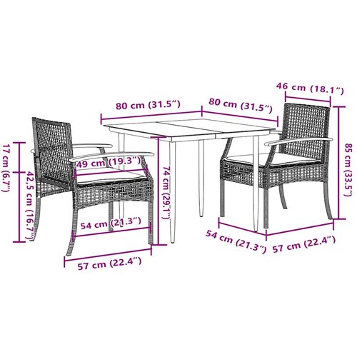  3-dijelni vrtni blagovaonski set sivi od poliratana Siva 80 x 80 x 74 cm Slike