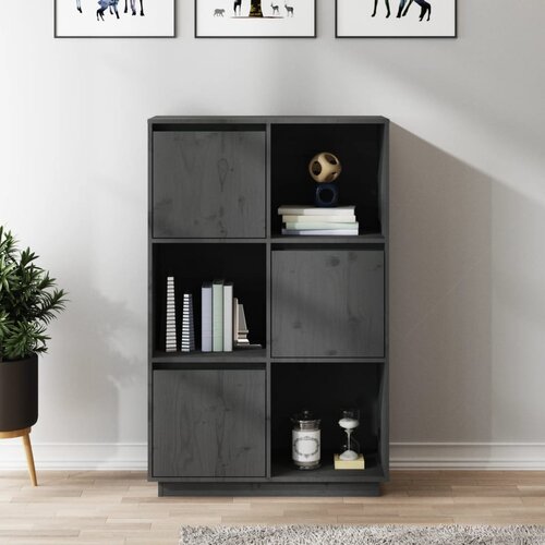 The Living Store Visoka omara siva 74x35x117 cm trdna borovina - Visoka Omarica, (21430192) Slike