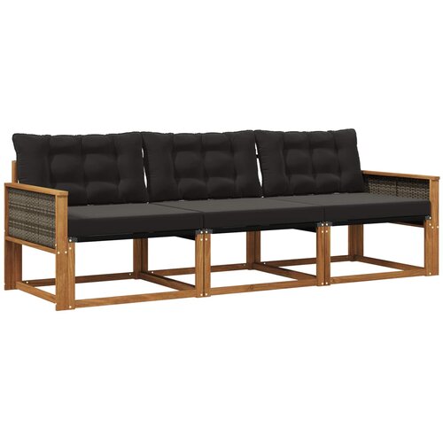 vidaXL Zunanja garnitura za sedenje z blazino 3 pcs Naravna in črna, (5000273618) Cene