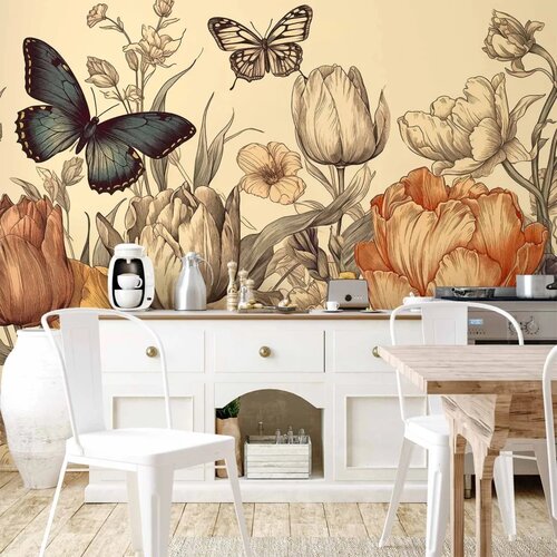  Foto tapeta - Colourful tulips on a cream background 200x140 Cene