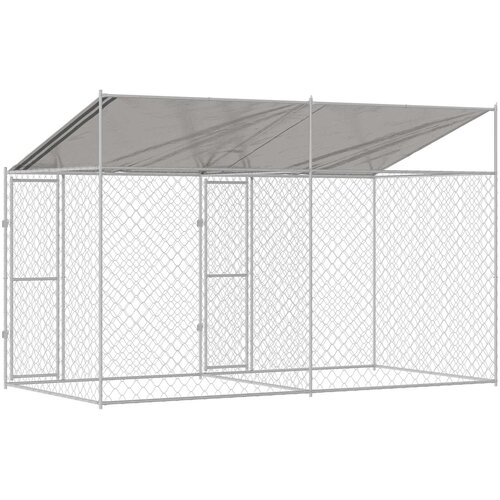  Kavez za psa s krovom Srebrno 400 x 200 x 256 cm Čelik i PE Slike