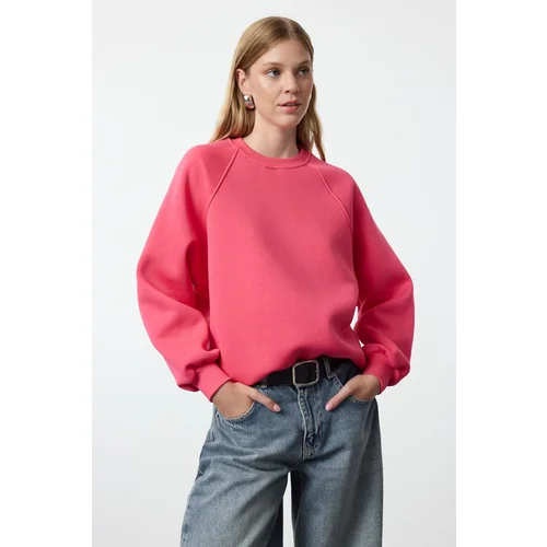 Trendyol Pink Relaxed/Comfortable Fit Basic Raglan Sleeve Crew Neck Knitted Sweatshirt