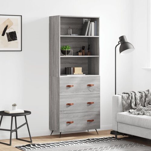 vidaXL Visoka komoda siva sonoma 69,5x34x180 cm inženirski les Cene