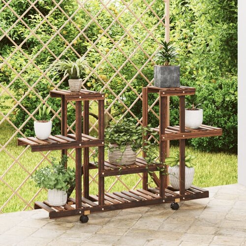 VidaXL Stojalo za rastline s kolesi 110x25x78 cm trden les jelke Slike