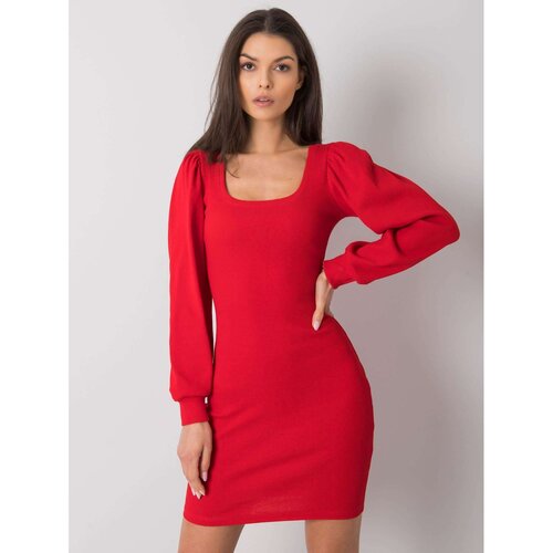 Fashion Hunters RUE PARIS Red dress with long sleeves Slike