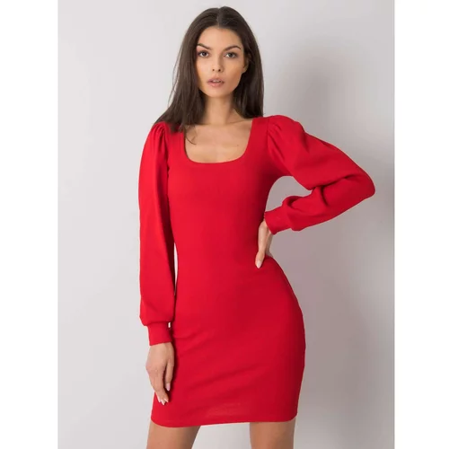 Fashion Hunters RUE PARIS Red dress with long sleeves