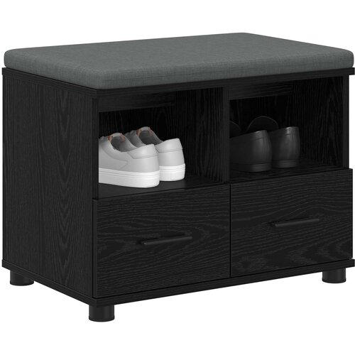  Klupa za hodnik s jastukom s policom Crni Hrast 60 x 38 x 46 cm Slike