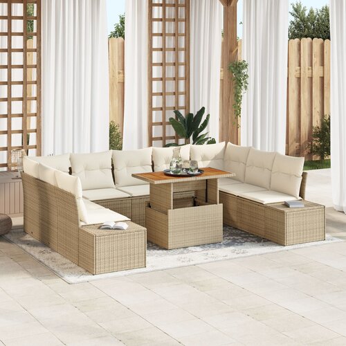 VidaXL 10-dijelni vrtni sofa set s jastučićima bež poli ratan Slike