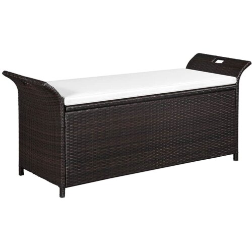 vidaXL Klop za shranjevanje z blazino 138 cm poli ratan rjave barve Cene