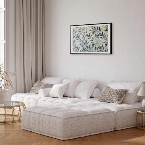  Plakat - Delicate Botanical Motif with Blue Leaves 60x40 Crni okvir s margom Slike