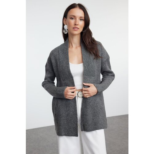 Trendyol Anthracite Wide Fit Soft Textured Knitwear Cardigan Slike