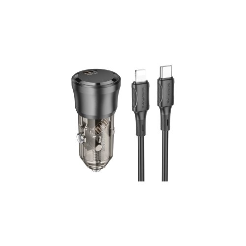  Auto Punjač sa kablom 1m Type-C to iPhone/lightning BOROFONE BZ24 Clever single port PD20W Type-C car set transparent black Slike