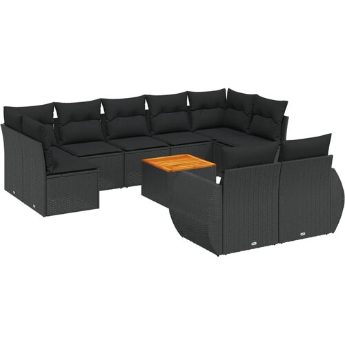  10-dijelni set vrtnih sofa s jastucima crni od poliratana Crna 70 x 62 x 69 cm Slike
