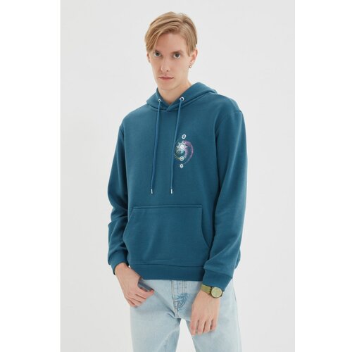 Trendyol indigo men's regular fit hoodie printed sweatshirt Slike