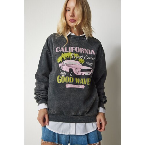 Happiness İstanbul Women's Anthracite Printed Oversized Shark Sweatshirt Slike