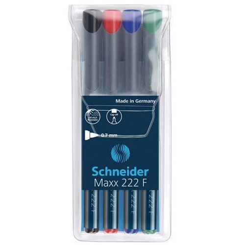 Schneider Flomaster , permanent marker, OHP Maxx 222 F, 0,7 mm, set od 4 boje, PVC etui Slike