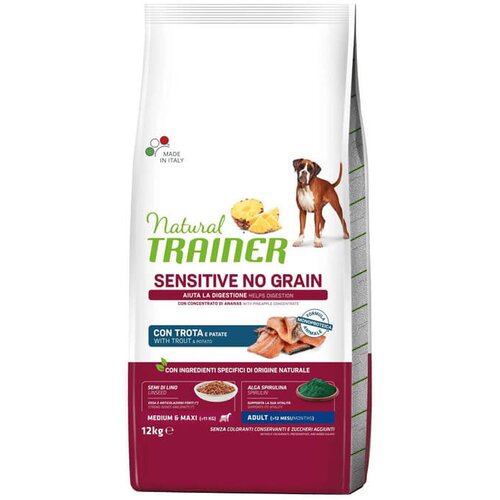 Trainer specialty nutrition no grain monoproteico animale medium & maxi adult with trout - hrana za odrasle pse srednjih i velikih rasa - sa pastr Cene