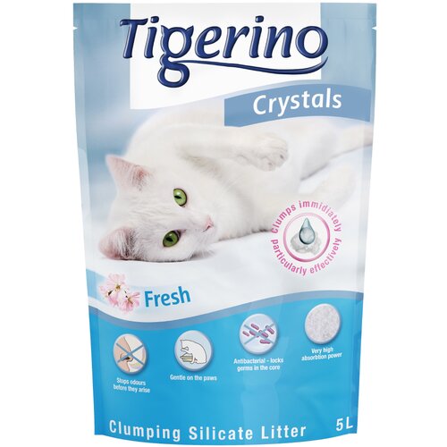 Tigerino Crystals Fresh - kristalni (silikatni) pesek za mačke - 5 l (pribl. 2,1 kg) Cene