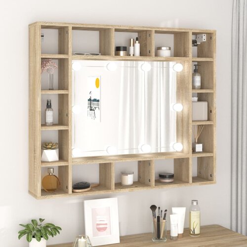 VidaXL Ormarić s ogledalom LED boja hrasta sonome 91 x 15 x 76,5 cm Slike