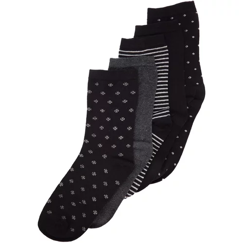 Trendyol Men's Black Cotton 5-Pack Plain, Polka Dot, Stripe Mix Pattern Crew Socks