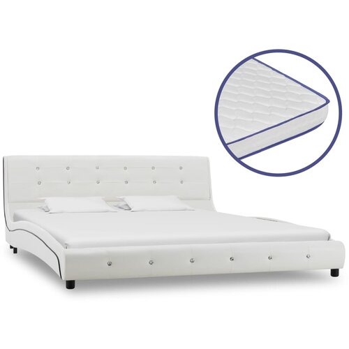 VidaXL Postelja z vzmetnico iz sp. pene belo umetno usnje 160x200 cm Slike