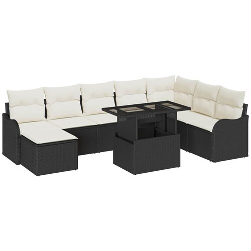 vidaXL Vrtna sedežna garnitura z blazino 9 pcs Črna Poly ratan, (5000135095) Cene