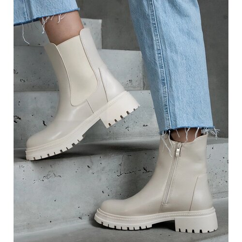 Gemre Beige insulated ankle boots with zipper eco leather Alia Cene