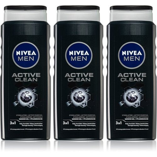 Nivea Men Active Clean gel za prhanje za moške 3 x 500 ml (ugodno pakiranje) Cene