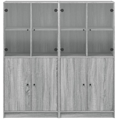 Regal za knjige s vratima boja hrasta 136x37x142 cm drveni Siva Slike