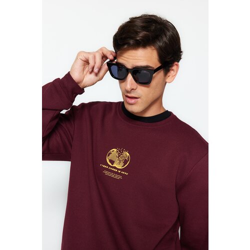 Trendyol Brown Men&amp;#039;s Regular/Normal Fit Space Printed Fleece Inner Sweatshirt Slike