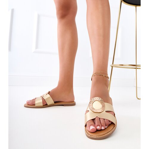 D/CEO marka niezdefiniowana Golden sandals with embroidered strap Fargiza Slike