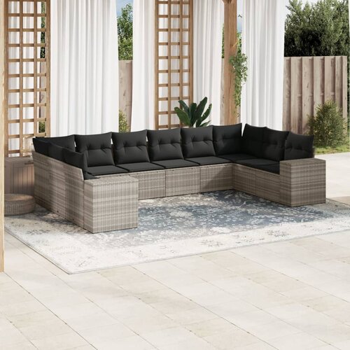 vidaXL 10-dijelni set vrtnih sofa poliratan s jastucima svijetlosivi Cijene