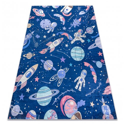 RugsX BAMBINO 61580 pralna preproga Vesolje, raketa za otroke protizdrsna - mornarsko modra / oranžna 80x150 cm, (5000359133) Cene