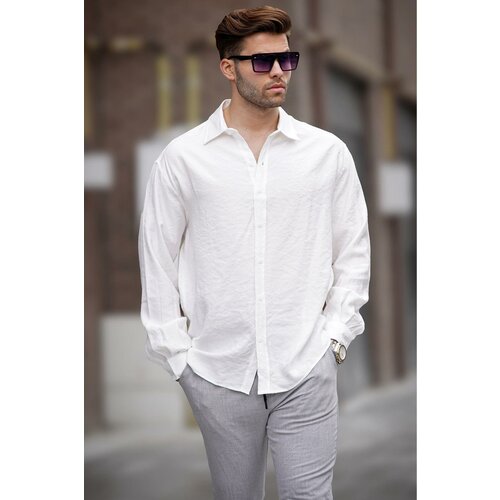Madmext Men's Ecru Long Sleeve Oversize Shirt 6733 Slike