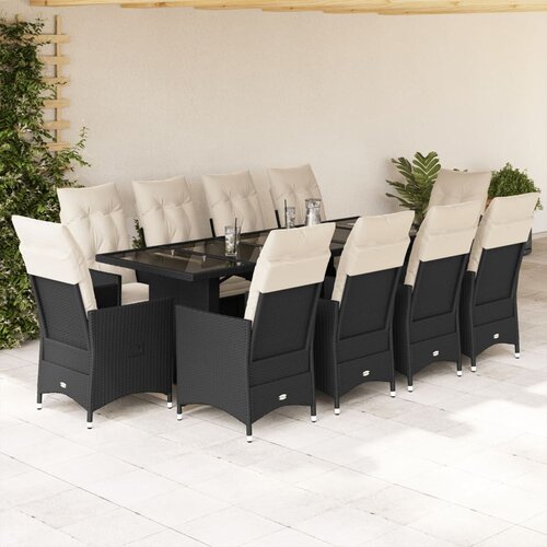vidaXL 11-dijelni vrtni bistro set od poliratana s jastucima crni Cene
