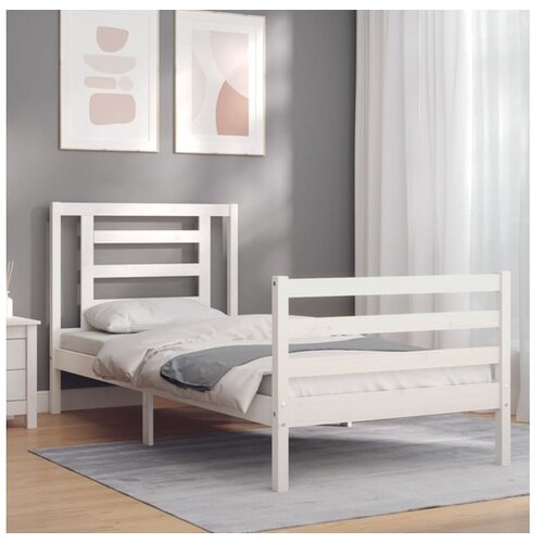 VidaXL Posteljni okvir z vzglavjem bel 100x200 cm trden les Slike