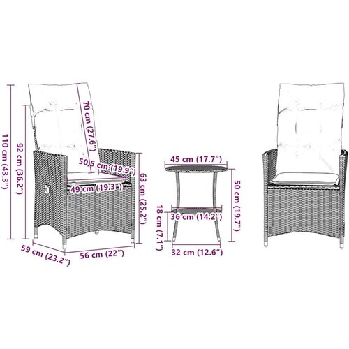 Bistro set od 3 komada s jastucima sivi poliratan Slike