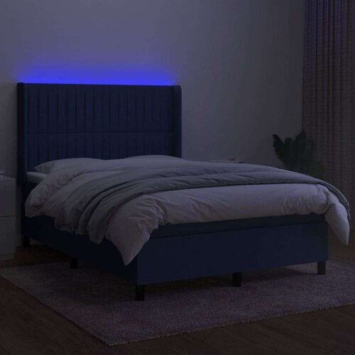  Box spring s madracem LED plavi 140x200 cm od tkanine Slike