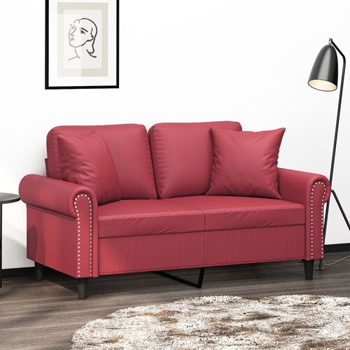  The Living Store Kavč dvosed z okrasnimi blazinami vinsko rdeč 120 cm um. usnje - Kavč Dvosed, (21447863) Cene
